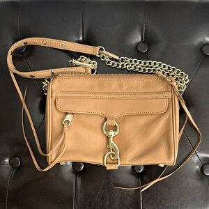 Rebecca Minkoff  Purse, tan, genuine leather gold hardware shoulder strap, studs